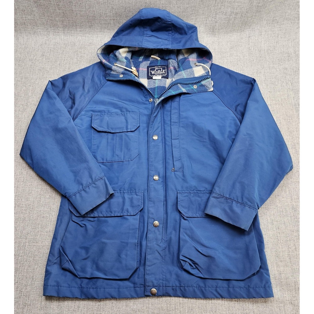 VINTAGE Woolrich Woman Coat Womens Medium Blue Wool Lined‎ Parka Made USA 80s